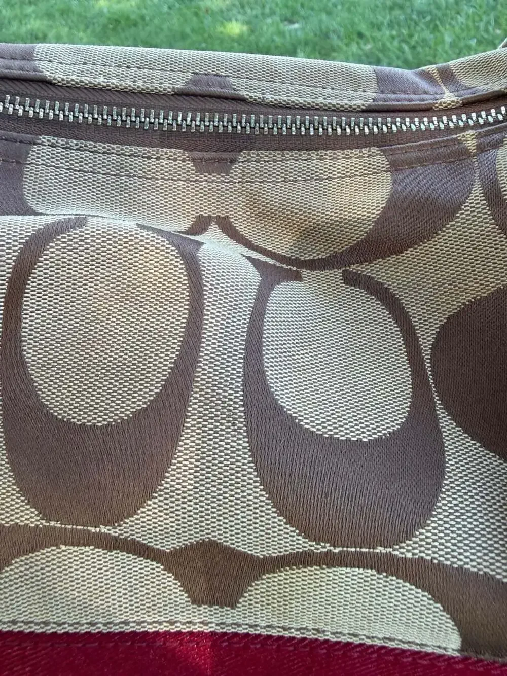 Coach signature stripe hobo bag in burgundy
